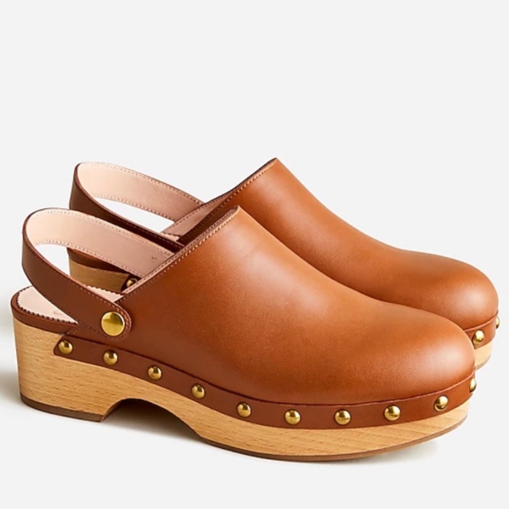 J. Crew Tan Leather Studded Clogs